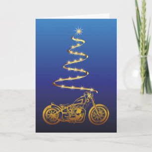 Motorfiets Kerstmis met gouden fiets en boom Kaart