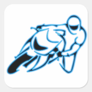 Motorfiets Logo zwart met neonblauwe lijnen Vierkante Sticker