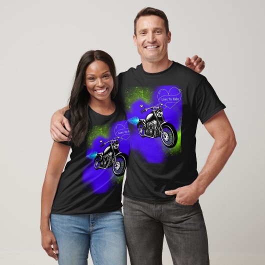 Motorfiets met Blauw & Groene Verf Splats T-Shirt (Unisex)