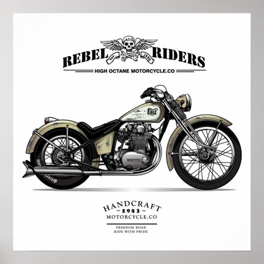  motorfiets met riemen van rebellen poster (Voorkant)