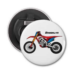 Motorfiets met rode vuilniswagen button flesopener