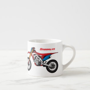 Motorfiets met rode vuilniswagen espresso kop
