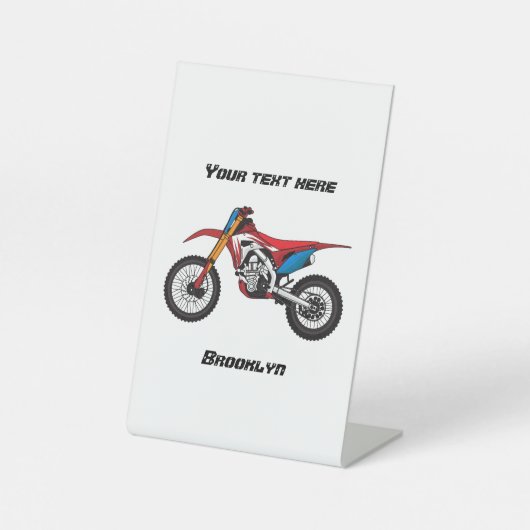 Motorfiets met rode vuilniswagen reclamebord met voetstuk (Voorkant)