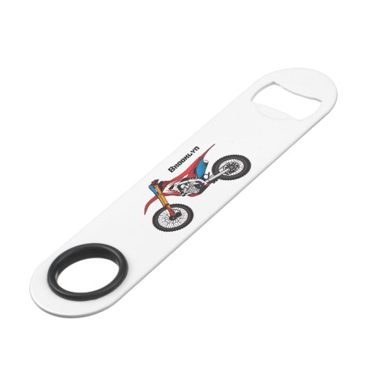 Motorfiets met rode vuilniswagen speed flessenopener (Achterkant Gekanteld)