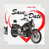 Motorfiets met rood harthuwelijk save the date (Voorkant / Achterkant)