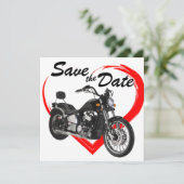 Motorfiets met rood harthuwelijk save the date (Staand voorkant)