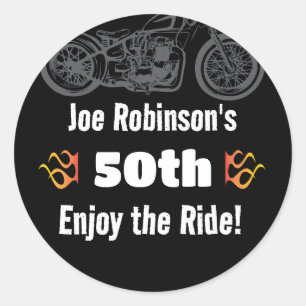 Motorfiets met vlammen 50ste of om het even welke  ronde sticker