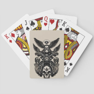 Motorfiets met vleugels en schedelmotief pokerkaarten
