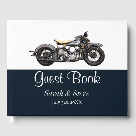  motorfiets Navy Modern Wedding Gastenboek (Voorkant)
