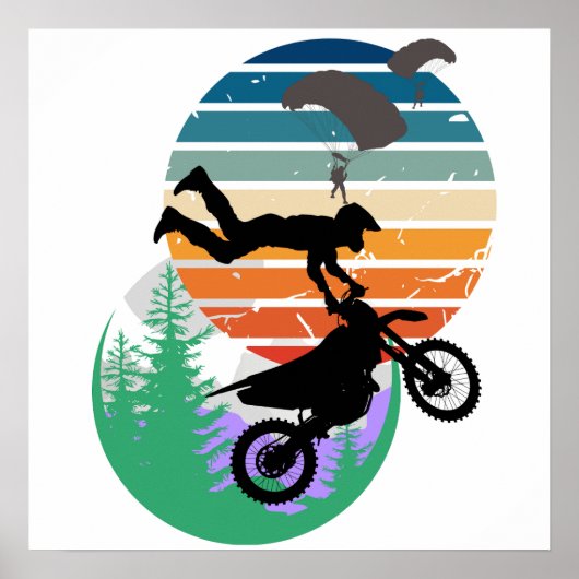 Motorfiets, parachutes en het buitenleven poster (Voorkant)