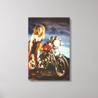 Motorfiets Pinup Meisje Canvas Afdruk