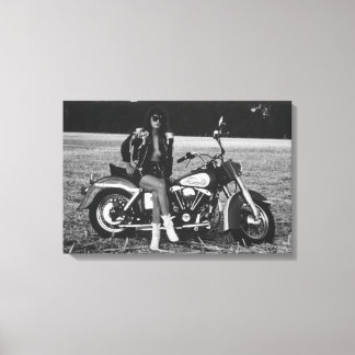 Motorfiets Pinup Meisje Canvas Afdruk