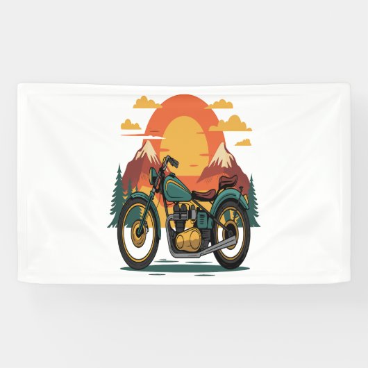 Motorfiets Retro  Zonsondergang Spandoek (Horizontaal)