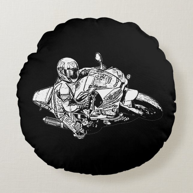 Motorfiets Rond Kussen (Voorkant)