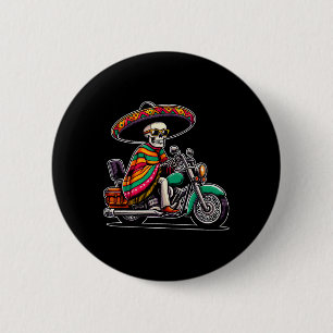 Motorfiets Skeleton Biker Mexicaanse Sombrero Cinc Ronde Button 5,7 Cm