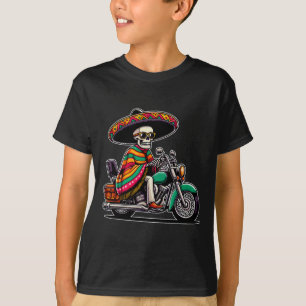 Motorfiets Skeleton Biker Mexicaanse Sombrero Cinc T-shirt