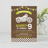 Motorfiets thema verjaardagsfeestje uitnodiging (Staand voorkant)