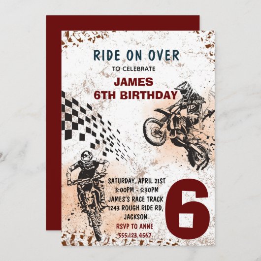 Motorfiets uitnodiging Dirt Bike Feest Uitnodiging (Voorkant / Achterkant)
