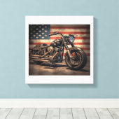 Motorfiets USA Flag Retro Biker Canvas Afdruk (Insitu (Houten vloer))