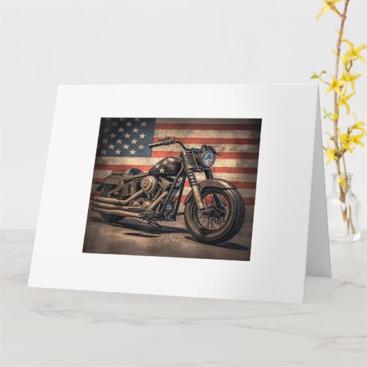 Motorfiets USA Flag Retro Biker Kaart (Gele Bloem)