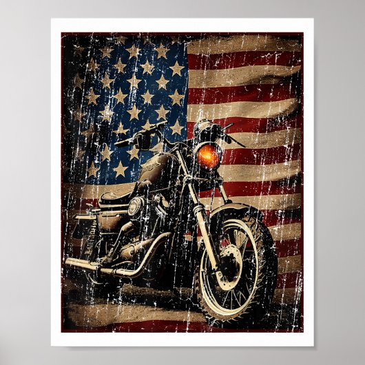 Motorfiets USA Flag Retro Biker Poster (Voorkant)