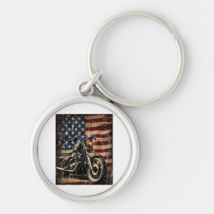 Motorfiets USA Flag Retro Biker Sleutelhanger