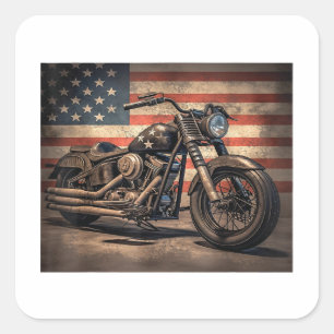 Motorfiets USA Flag Retro Biker Vierkante Sticker