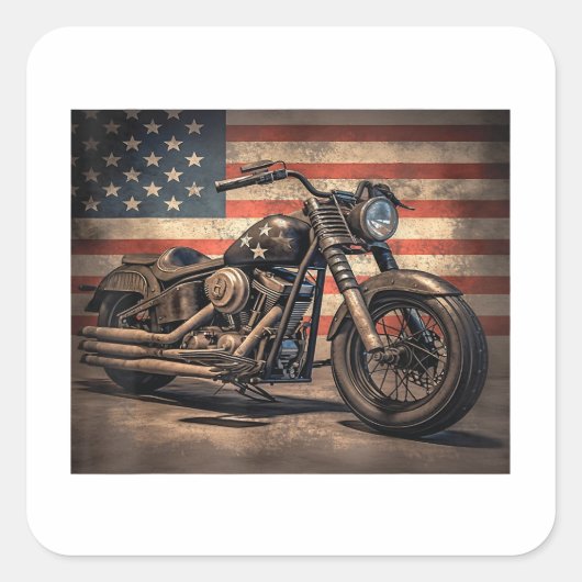 Motorfiets USA Flag Retro Biker Vierkante Sticker (Voorkant)