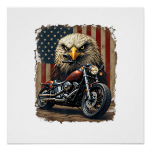 Motorfiets USA Vlag Retro Biker Chopper Perfect Poster