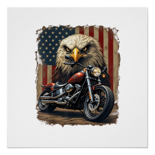 Motorfiets USA Vlag Retro Biker Chopper Perfect Poster (Voorkant)