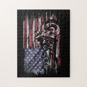  Motorfiets USA Vlag Retro Biker, Motorfiets Legpuzzel