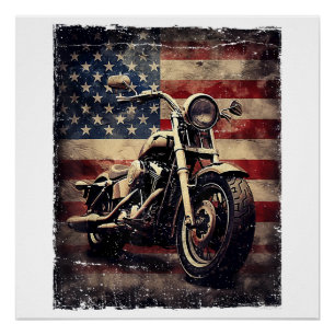  Motorfiets VS Vlag Retro Biker Amerikaans Perfect Poster