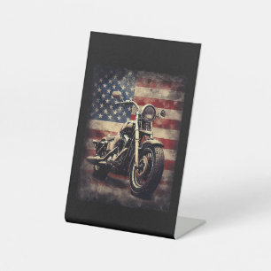 Motorfiets VS Vlag Retro Biker Amerikaans Reclamebord Met Voetstuk