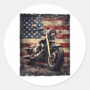  Motorfiets VS Vlag Retro Biker Amerikaans Ronde Sticker