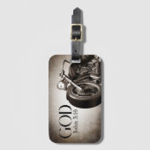  motorfiets w / Bold 'GOD' Johannes 3:16 Vers Bagagelabel (Voorkant (verticaal))