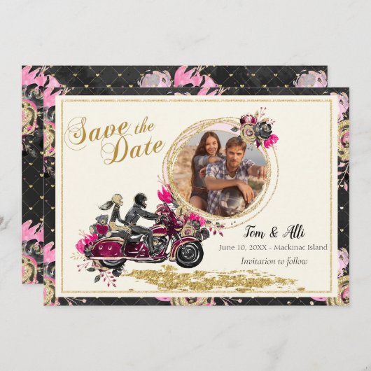 Motorfiets Weddenschap Foto opslaan Datum Kaart (Voorkant / Achterkant)