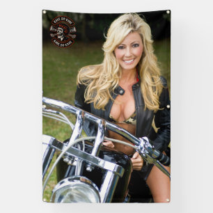 Motorfiets winkel logo bikini babe verticaal aanpa spandoek