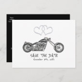 Motorfiets & Zilveren Hartjes Biker Save The Date Aankondigingskaart (Voorkant / Achterkant)