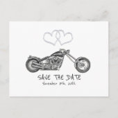 Motorfiets & Zilveren Hartjes Biker Save The Date Aankondigingskaart (Voorkant)