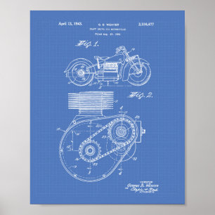 Motorfietsen 1943 Patent Art Blueprint Poster