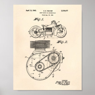 Motorfietsen 1943 Patent Art Old Peper Poster