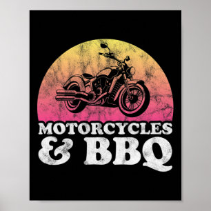 Motorfietsen en barbecue motorfietsen en BBQ Poster