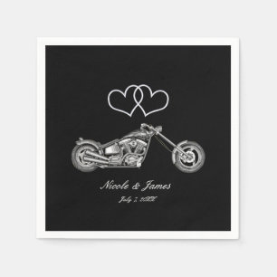 Motorfietsen en zilveren harten Biker Wedding Servetten