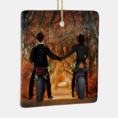Motorfietsen herfst kerstparen keramisch ornament (Rechts)