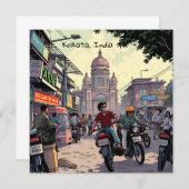 Motorfietsen in het centrum van Kolkata, India (Voorkant / Achterkant)