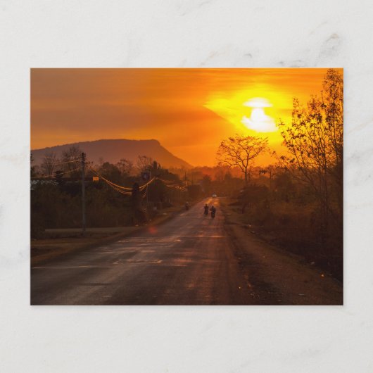 Motorfietsen in zonsondergang briefkaart (Voorkant)