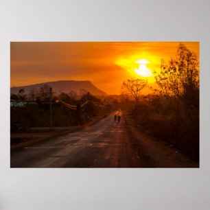 Motorfietsen in zonsondergang poster