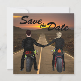 Motorfietsen met een paar regels op het Sunset Wed Save The Date