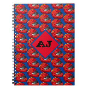 Motorfietser Rood en Blauwe Biker Helmets Monogram Notitieboek
