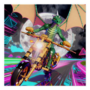 Motorfietsrijdende Draak Perfect Poster